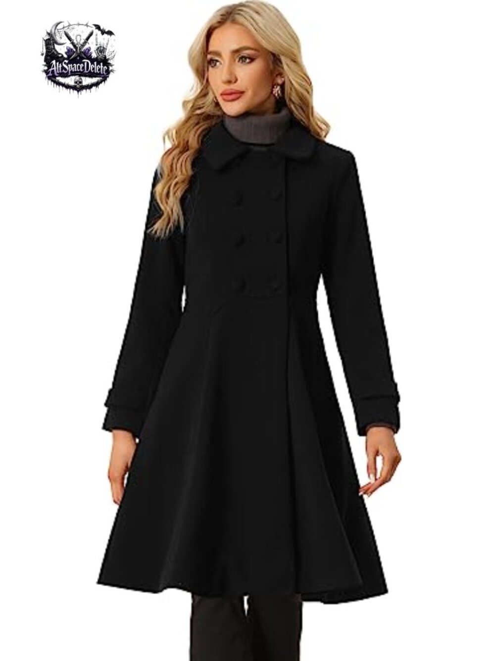 Women's Winter Pea Coat Lapel Collar Long Swing A Line Overcoat